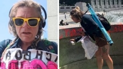 A woman has been arrested on felony charges related to the incident, with further concerns about the World War II memorial's maintenance.