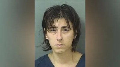 Alexa Rae Scharf, 29, is accused of aggravated assault after driving into a police checkpoint and crashing at a nearby estate. (Palm Beach County Jail)