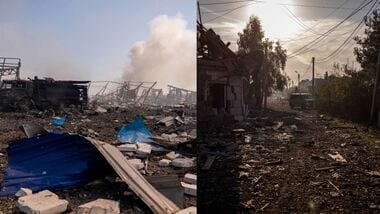A view of the damage after a Russian drone struck a warehouse in Ukraine's Myla