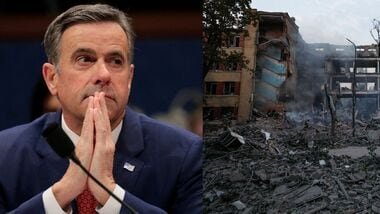 Central Intelligence Agency (CIA) Director John Ratcliffe. A destroyed building following a Ukrainian strike in Donetsk, a Russian-controlled city of Ukraine.