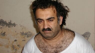 FILE- Khalid Sheikh Mohammed, the alleged Sept. 11 mastermind, is seen shortly after his capture during a raid in Pakistan, March 1, 2003, in this photo obtained by the Associated Press. (AP Photo, File)