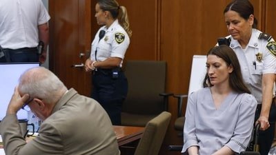 Lindsay Clancy uses a wheelchair during the trial. (Patrick Clancy's testimony, surveillance footage and phone records have provided jurors with a minute-by-minute account of January 24, 2023)