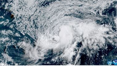 FILE PHOTO: A satellite image shows the tropical storm Lala over the Pacific Ocean in this screengrab from a timelapse video taken between August 12 and August 13, 2026.