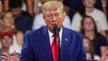 US President Donald Trump during an event to promote Trump Accounts at Wheeler High School in Marietta, Georgia, US, on Wednesday, July 22, 2026. Photographer: Elijah Nouvelage/Bloomberg