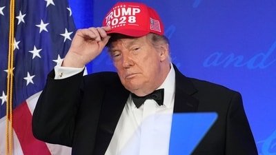 President Donald Trump at the White House Correspondents' Association dinner at the Waldorf Astoria Washington DC, July 24, 2026. (AP Photo/Mark Schiefelbein)