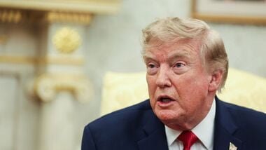 US President Donald Trump hosts lifeguard Ryder Williams in the Oval Office of the White House in Washington, DC, US, on Monday, Aug. 17, 2026. Ryder Williams, a 16-year-old lifeguard, saved the life of 10-year-old Nathaniel Rai at Seabright Beach in Santa Cruz, California, on July 25. Photographer: Samuel Corum/Sipa/Bloomberg
