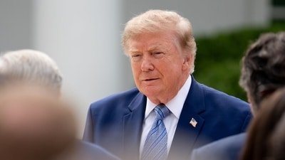 US President Donald Trump arrives for a Fostering the Future event in the Rose Garden of the White House in Washington, DC. (Bloomberg)