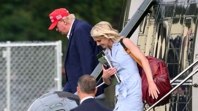 Before her stint in the White House, Harp worked as an anchor on right-wing news channel One America Network and later joined Trump's campaign in 2022. (AFP)