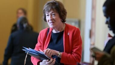 U.S. Sen. Susan Collins (R-ME) departs from a Senate Republican policy luncheon at the U.S. Capitol on August 04, 2026 in Washington, DC.