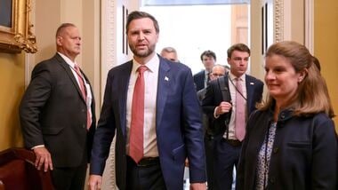 WASHINGTON, DC - AUGUST 06: U.S. Vice President JD Vance departs from a lunch with Senate Republicans at the U.S. Capitol Building on August 06, 2026 in Washington, DC. The U.S. Senate continues to negotiate a path towards voting on legislation before starting their August recess.   Anna Moneymaker/Getty Images/AFP (Photo by Anna Moneymaker / GETTY IMAGES NORTH AMERICA / Getty Images via AFP)