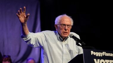 U.S. Senator Bernie Sanders (I–VT) speaks during a campaign rally for Minnesota Lt. Gov. Peggy Flanagan, who is running against Angie Craig for the Democratic nomination to fill Tina Smith's senate seat, in Minneapolis, Minnesota, U.S., July 20, 2026.
