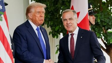 US-Canada ties: United States President Donald Trump shakes hands with Canadian Prime Minister Mark Carney at the White House