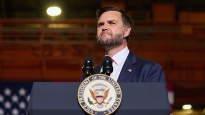 US Vice President JD Vance speaks at Cleveland Cliffs Middletown Works in Middletown, Ohio, blaming foreign labor and what he described as decades of economic policies that weakened American manufacturing. (Bloomberg)