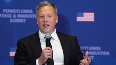 Dan Driscoll speaks at the United States Army War College in Carlisle, Pennsylvania, during the Pennsylvania Defense and Innovation Summit. (AP)