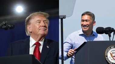 US President Donald Trump (L); newly appointed US Navy Secretary Hung Cao (R).