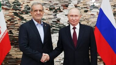 Russian President Vladimir Putin shakes hands with Iranian President Masoud Pezeshkian before a meeting on the sidelines of the Shanghai Cooperation Organisation (SCO) summit in Bishkek, Kyrgyzstan September 1, 2026. Sputnik/Vyacheslav Prokofyev/Pool via REUTERS ATTENTION EDITORS - THIS IMAGE WAS PROVIDED BY A THIRD PARTY.